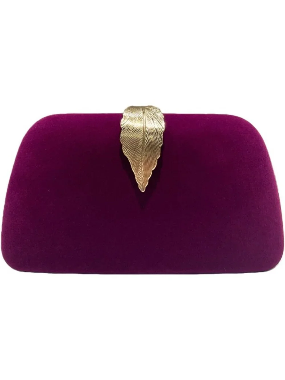 Women's Purple Elegant Clutch Purse Metallic Leaves Clasp Banquet Evening Bag